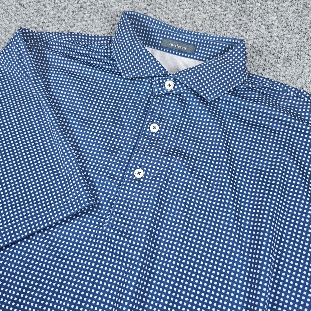 Turtleson Golf Polo Shirt Mens Large Blue White Square Print Performance Golfing